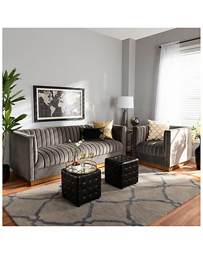 Design Studios Aveline Velvet Brushed 2pc Living Room Set Home 6 Design Studios Aveline Velvet Brushed 2pc Living Room Set Home - Image 4