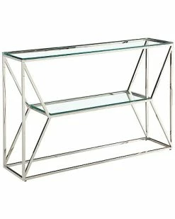 Worldwide Home Furnishings Contemporary Metal & Glass Console Table In Silver