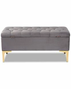 Baxton Studio Valere Velvet Button Tufted Storage Ottoman Home -Shop Style Sales 3050466562 RLLD 2