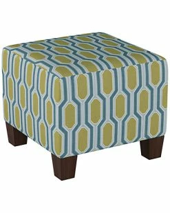 Skyline Square Ottoman In Hexagon Teal Yellow Oga Home