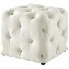 Inspired Home Cream White Linen Ottoman