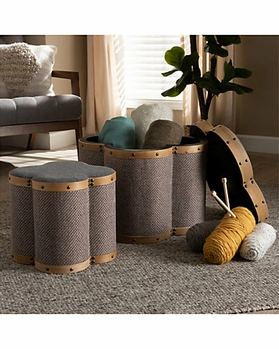 Baxton Studio Marilyn 2pc Clover Shaped Storage Ottoman Set Home 7 Baxton Studio Marilyn 2pc Clover Shaped Storage Ottoman Set Home - Image 5