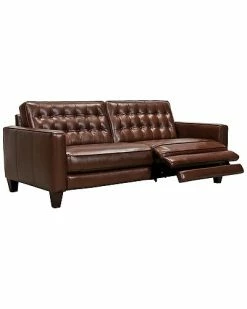 Armen Living Wesley 81In Chestnut Leather Power Footrest Tuxedo Arm Sofa Home