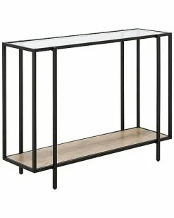 Abraham + Ivy Vireo Blackened Bronze Accent Table With Limed Oak Shelf Home