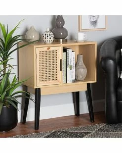 Baxton Studio Dacre Wood 1-Door Console Table With Natural Rattan Home -Shop Style Sales 3050661121 RLLD 2