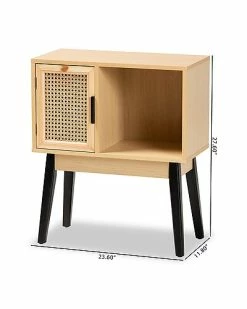 Baxton Studio Dacre Wood 1-Door Console Table With Natural Rattan Home -Shop Style Sales 3050661121 RLLD 3