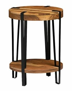 Alaterre Ryegate Natural Live Edge Solid Wood With Metal Round End Table Home