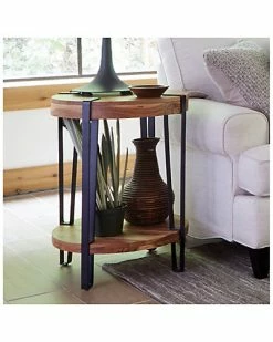 Alternative view of Alaterre Ryegate Natural Live Edge Solid Wood With Metal Round End Table Home