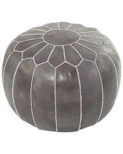 Peyton Lane Grey Bohemian Leather Pouf Home