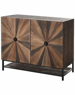 StyleCraft Starburst Rectangular Two-Door Cabinet With Metal Base And Wood Shelf Home