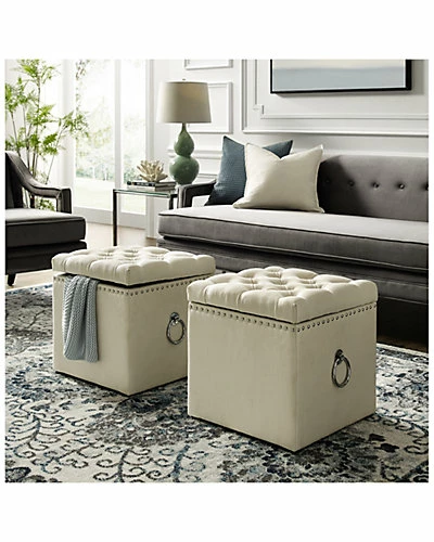 Inspired Home Cream White Linen Storage Ottoman 4 Inspired Home Cream White Linen Storage Ottoman - Image 2