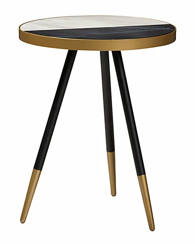 Design Studios Lauro Round Glossy Marble And Metal End Table Home Mable Brown/black/gold 7 Design Studios Lauro Round Glossy Marble And Metal End Table Home Mable Brown/black/gold - Image 5