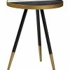 Design Studios Lauro Round Glossy Marble And Metal End Table Home Mable Brown/black/gold