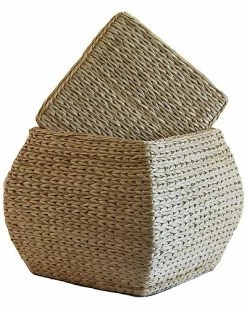 Baum Natural Square Bulge Havana Weave Rush Lined Storage Ottoman Home