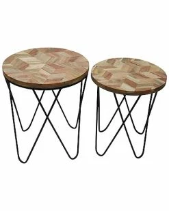 Sagebrook Home T Of 2 Metal/Wood 19-21In Side Tables