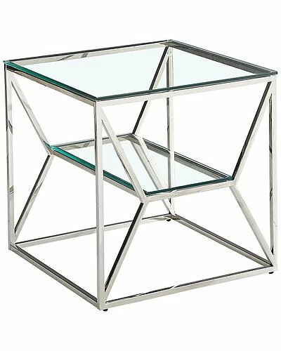 Worldwide Home Furnishings Contemporary Metal & Glass Accent Table In Silver 3 Worldwide Home Furnishings Contemporary Metal & Glass Accent Table In Silver